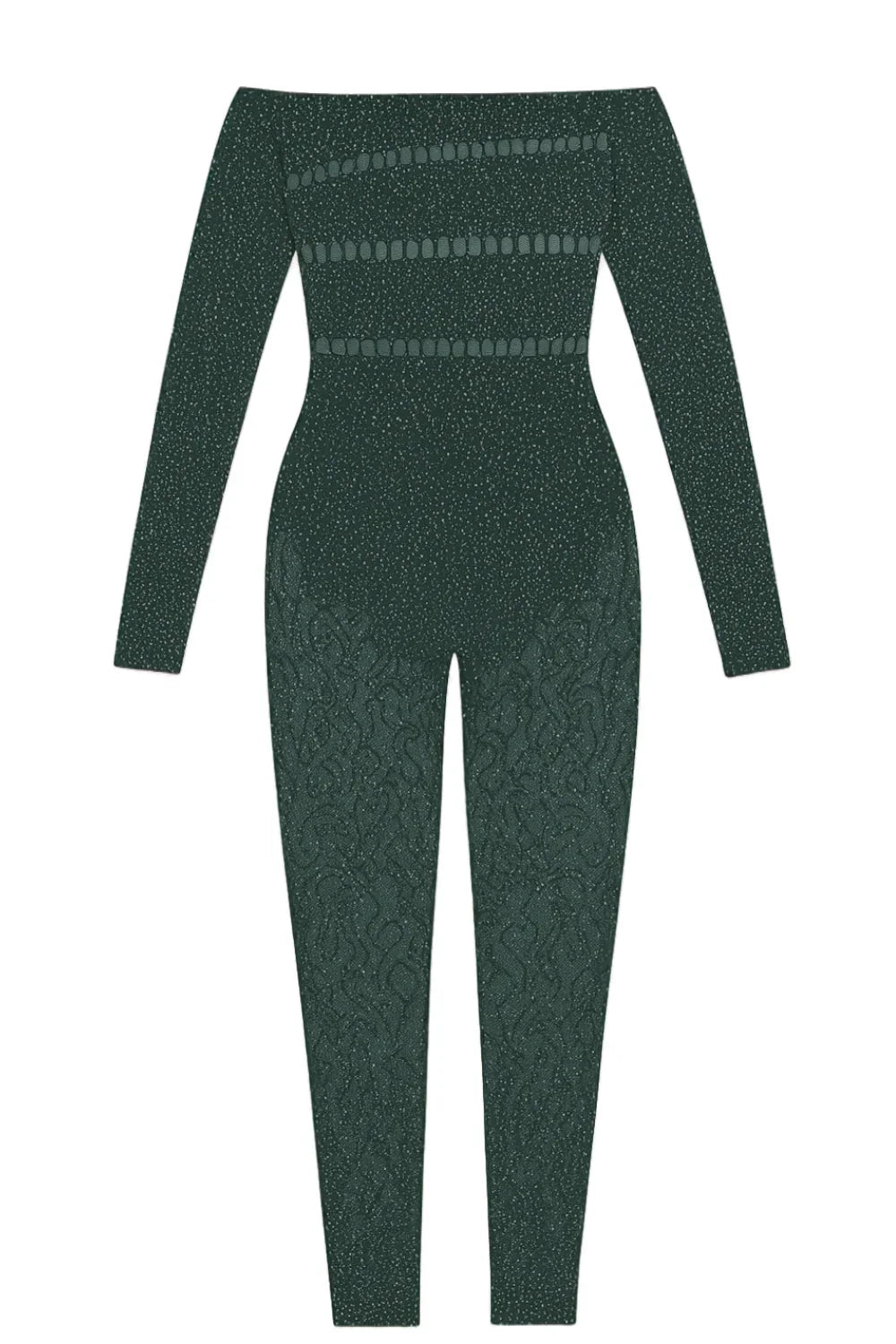 Green patterned outfit on a white background