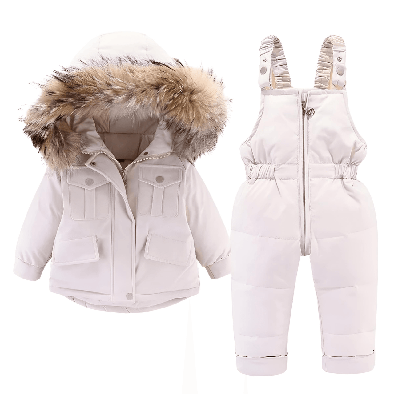Winter Down Jacket and Snow Pants for Baby With Real Fur Collar -, Snowsuits , Drestiny , 12M, 18M, 24M, 3T, 4T, Australia, Beige, Black, Boys, FR, Girls, Pink, TD, United Kingdom, United States, Yellow , Drestiny , www.shopdrestiny.com