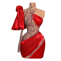 Thumbnail for Red dress with intricate crystal beading on a mannequin against a white background