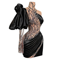Thumbnail for Black mini dress with sequin detailing on a mannequin against a white background