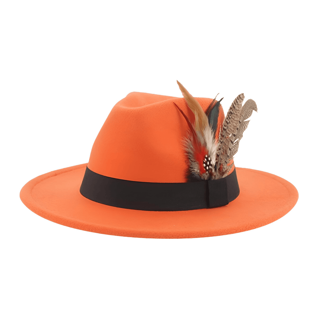 Orange Fedora With Feather and Band Detailing For Men & Women