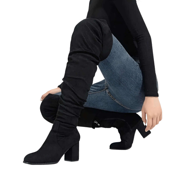 Stylish black over the knee high boots on sale now! Shop Drestiny for up to 50% off. Free shipping + tax covered. Seen on FOX, NBC, CBS.