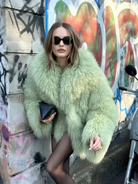 Thumbnail for Oversize Plush Fur Coat For Women Elegant Soft Warm Long Sleeve Loose Jackets Winter Chic Street Outerwear , Coats, Drestiny, Jackets, Green, Beige, Brown, United States, Australia, New Zealand, United Kingdom, S, M, L, shopdrestiny.com, faux fur coats