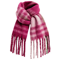 Thumbnail for Pink plaid scarf with fringes on a white background