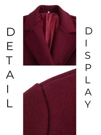 Thumbnail for Close-up of a wine red coat with text 'DETAIL' on the left and 'DISPLAY' on the right.
