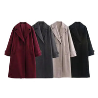 Thumbnail for Four double breasted coats with pockets and turn down collar  in different colors on a white background