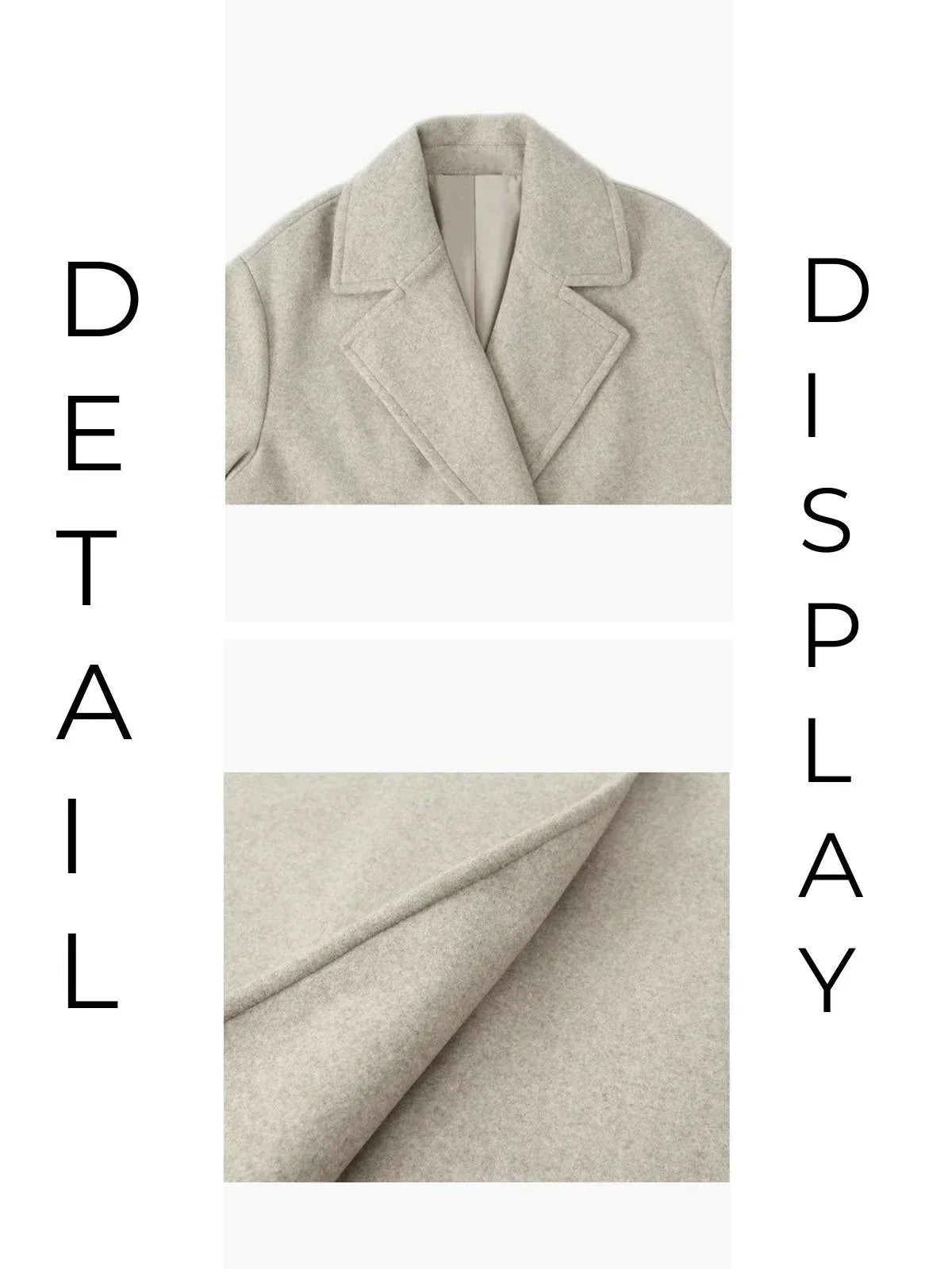 Beige coat with close-up of fabric texture on a white background