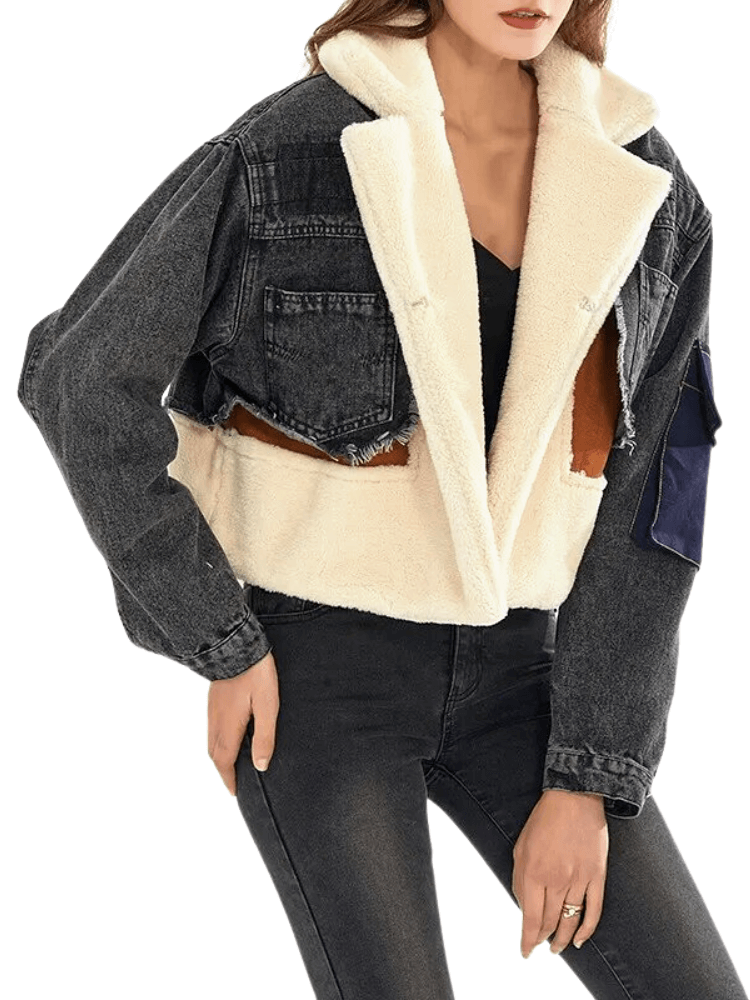 Women's Patchwork Lamb's Wool & Denim Jacket