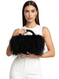 Thumbnail for Pearl Beaded Handle Ostrich Feather Handbag