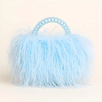 Thumbnail for Light blue ostrich feather handbag with a matching handle on a light beige background