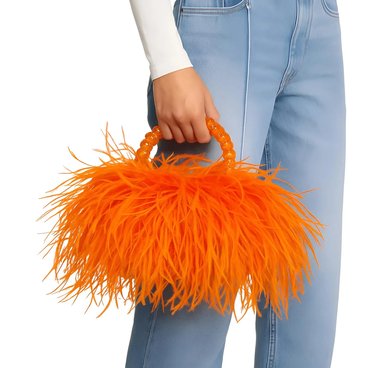 Pearl Beaded Handle Ostrich Feather Handbag -, Handbags, Wallets & Cases , Drestiny , Australia, Black, Blue, Deep Pink, Green, Handbags, Light Blue, M, New Zealand, Orange, Purple, Purses, Red, United Kingdom, United States, Yellow , Drestiny , www.shopdrestiny.com