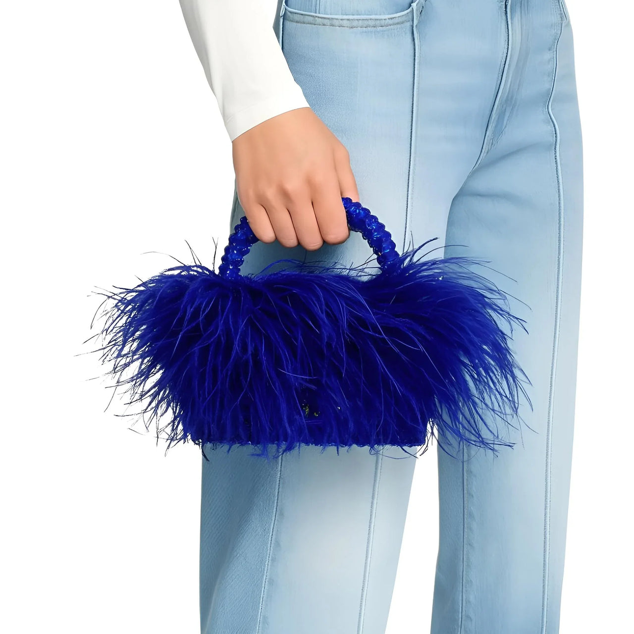 Pearl Beaded Handle Ostrich Feather Handbag -, Handbags, Wallets & Cases , Drestiny , Australia, Black, Blue, Deep Pink, Green, Handbags, Light Blue, M, New Zealand, Orange, Purple, Purses, Red, United Kingdom, United States, Yellow , Drestiny , www.shopdrestiny.com