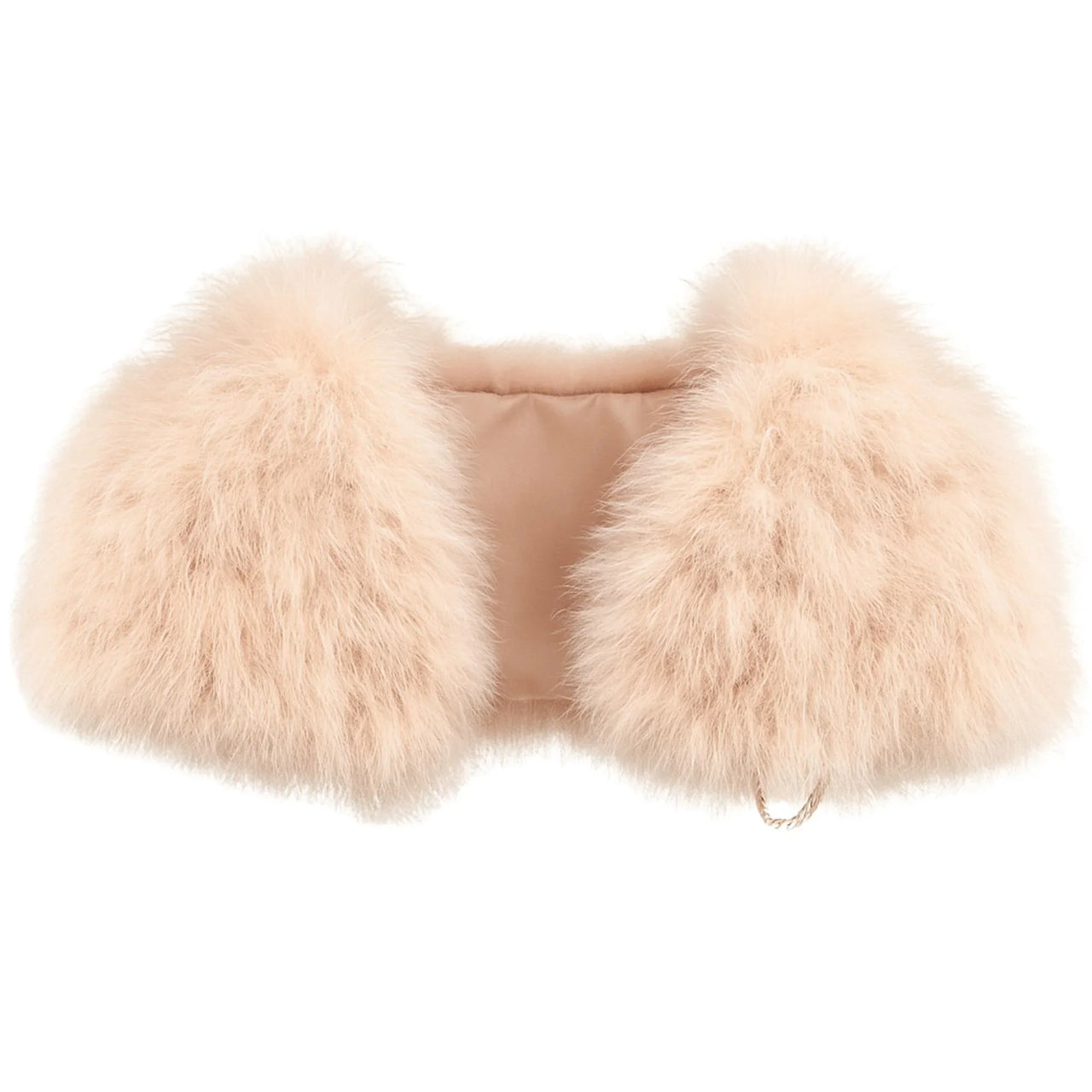 Pale pink ostrich fur shawl on a white background