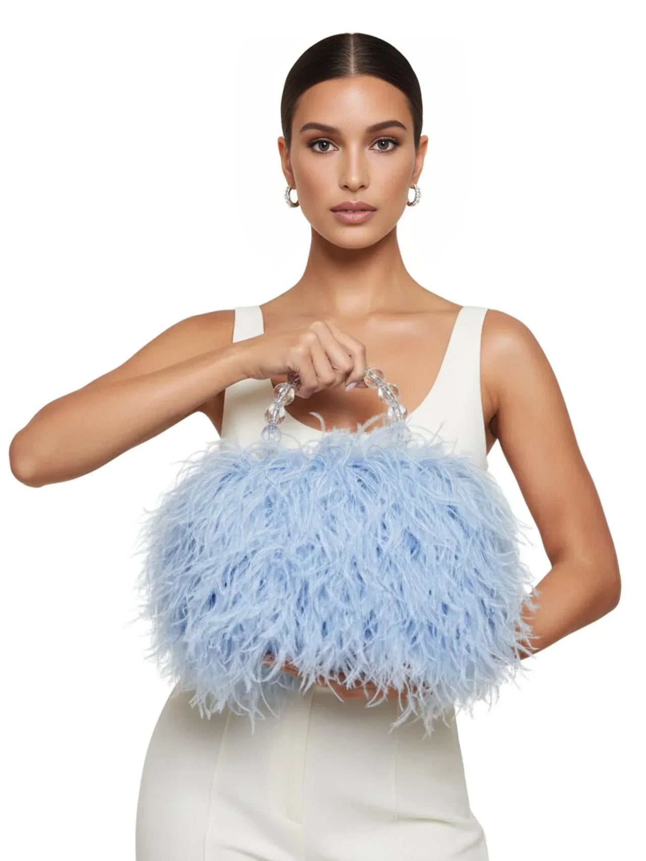 Pearl Beaded Handle Ostrich Feather Handbag