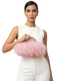 Thumbnail for Pearl Beaded Handle Ostrich Feather Handbag