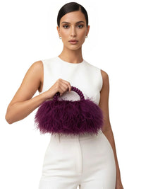 Thumbnail for Pearl Beaded Handle Ostrich Feather Handbag