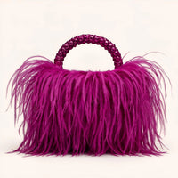 Thumbnail for Purple ostrich feather handbag with a decorative handle on a white background