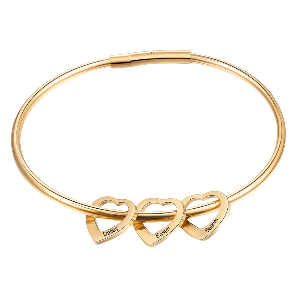 Personalized Engraved Name Heart Charm Gold Bracelet for Women