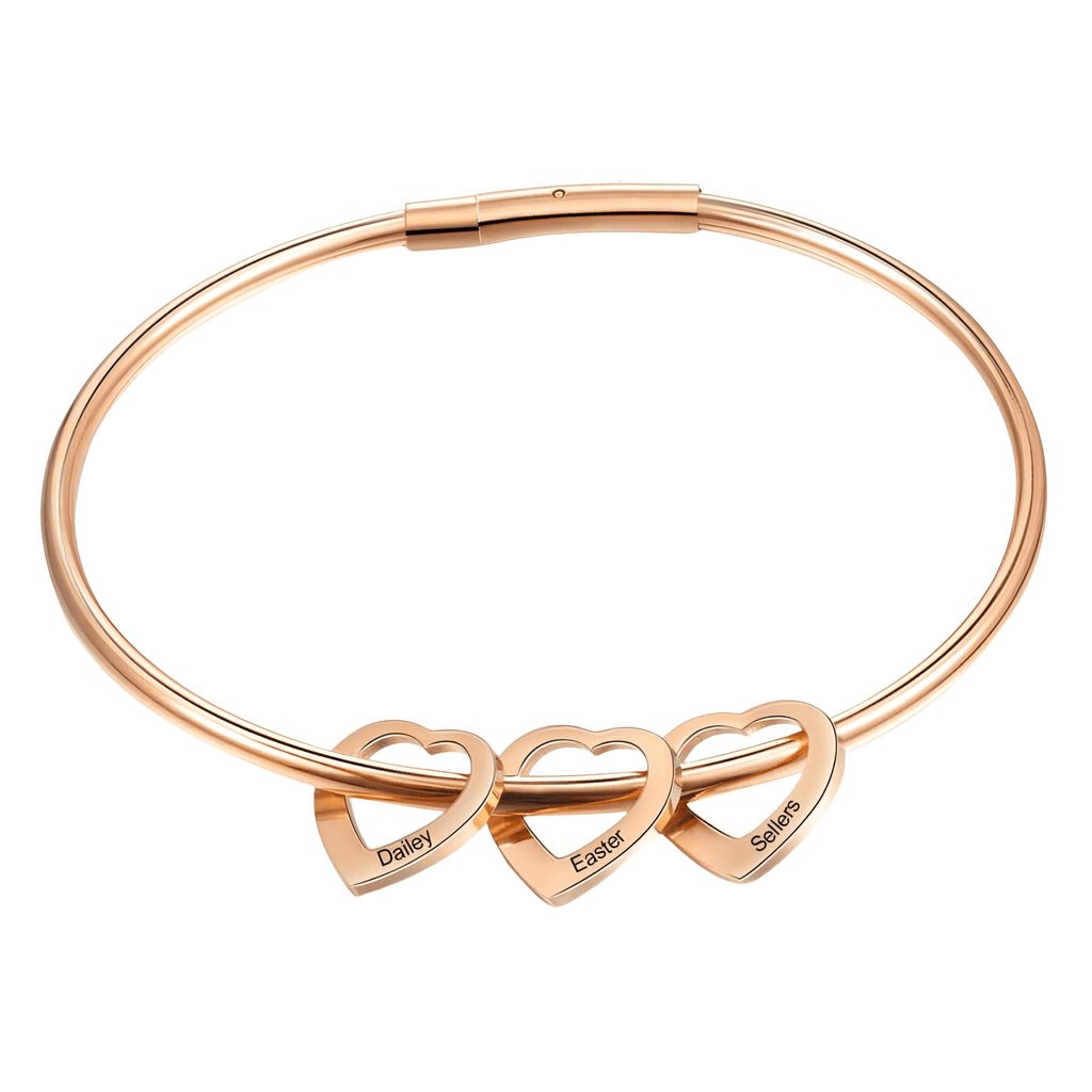 Personalized Engraved Name Heart Charm Rose Gold Bracelet for Women