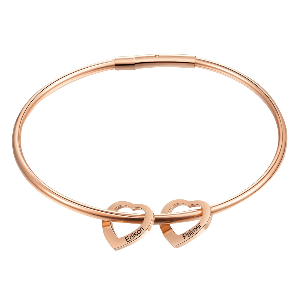 Personalized Engraved Name Rose Gold Heart Charm Bracelet for Women