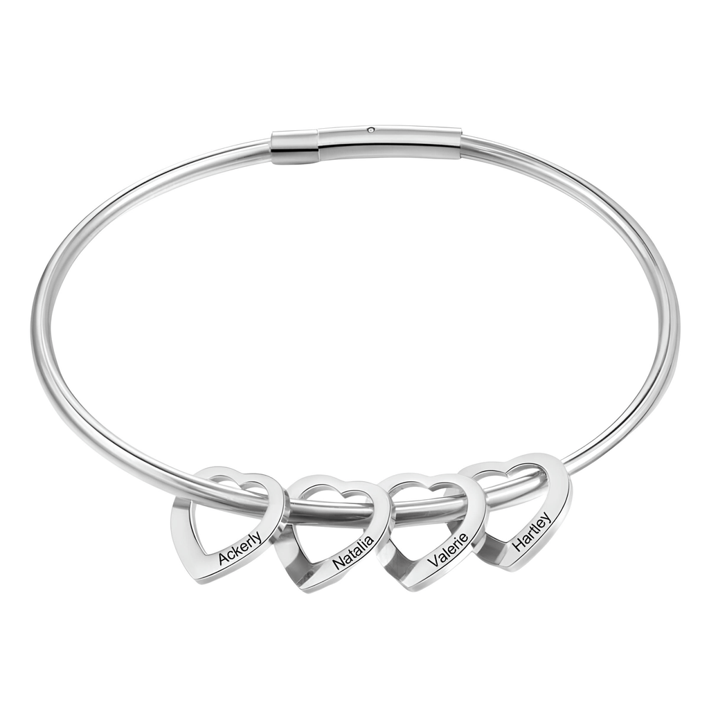 Personalized Engraved Name Silver Heart Charm Bracelet for Women