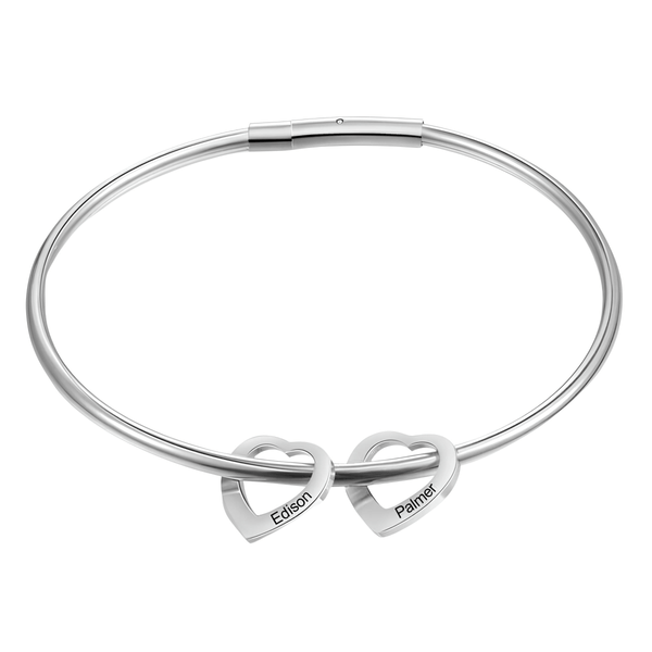 Personalized Engraved Name Silver Heart Charm Bracelet for Women
