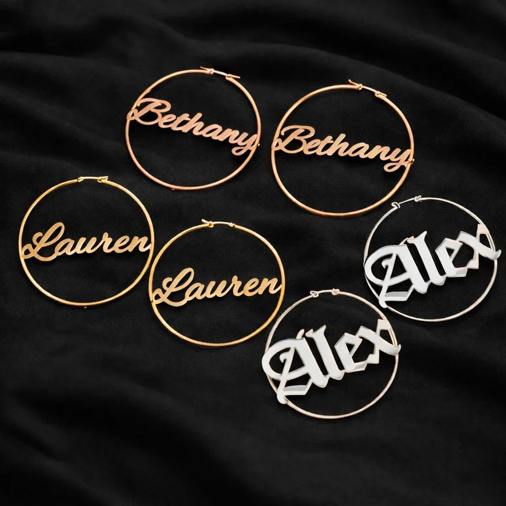 Personalized Earrings Custom Name Hoop Earrings For Women
