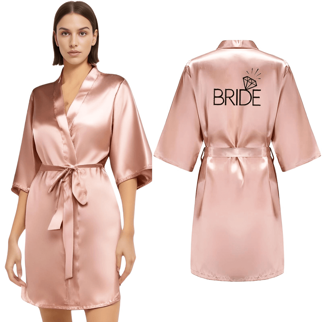 Elevate your wedding party with pink satin kimono robes from Drestiny. Enjoy free shipping and tax covered. Limited time offer - save up to 50%!
