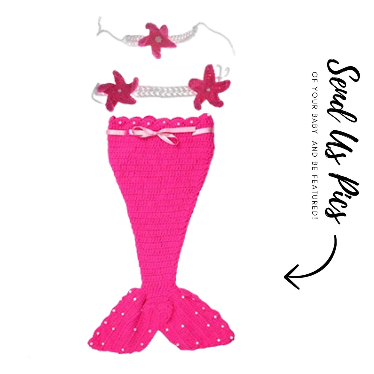 Pink mermaid tail with starfish headband on a white background