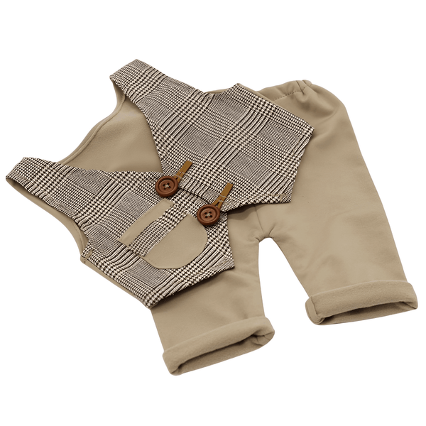 Plaid Waistcoat + Pants 2pcs Set Boys Khaki Newborn Photo Costumes