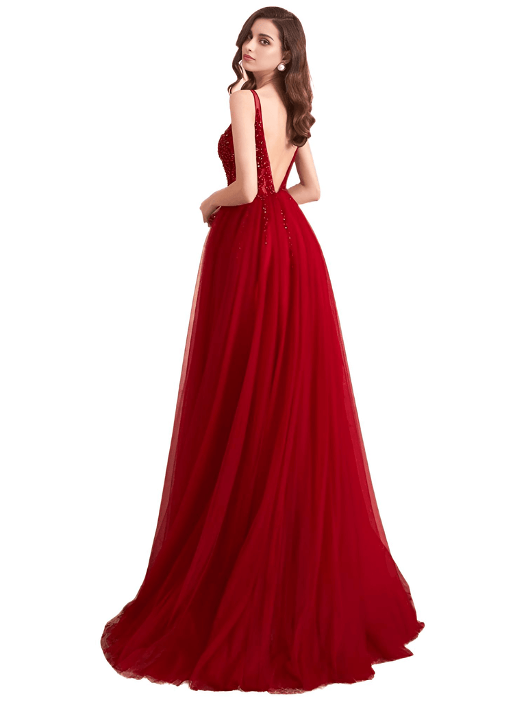 Get ready for prom in a stunning red plunging neckline dress at Drestiny. Enjoy up to 50% off, free shipping, and tax covered!