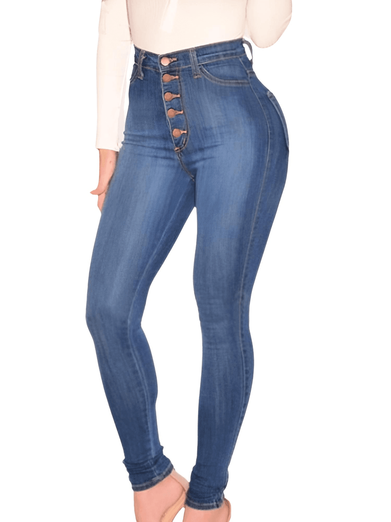 Shop Drestiny for Women's Plus Size Button Up Stretch Blue Skinny Jeans. Free Shipping + Tax Paid! Save up to 50% off. Upgrade your style now!