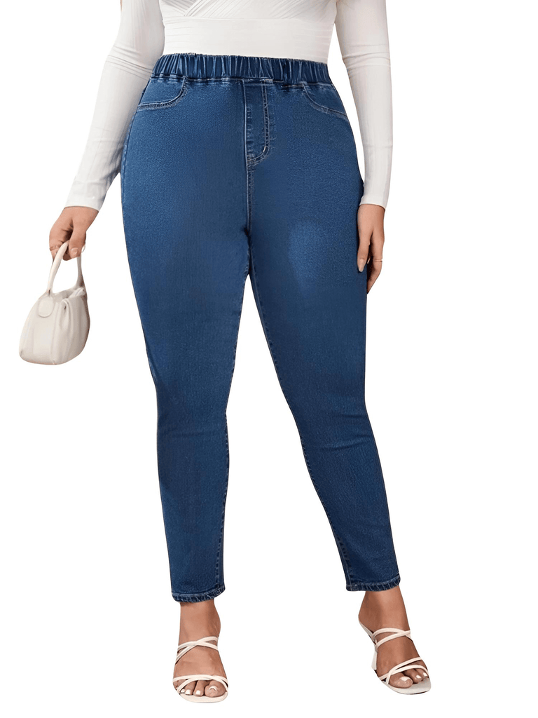 Find trendy dark blue plus size jeans for women in sizes up to 8XL! Enjoy high waist, stretchy, full length skinny jeans at Drestiny. Get up to 50% off!
