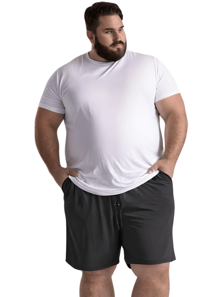 Plus Size Men's Solid Black Quick Dry Shorts With Pockets - Up to 10XL!