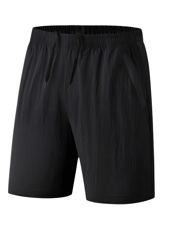 Plus Size Men's Solid Black Quick Dry Shorts With Pockets
