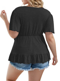Thumbnail for New Women's Ruffled Plus Size Shirts European and American Casual Solid Color Shirts, Drestiny, Casual Shirts, Plus Size Casual Shirts, Short Sleeves, Black, Navy, Purple, Burgundy, XL, XXL, 2XL, 3XL, 4XL, 5XL, United States, USA, Canada, Australia, New Zealand, United Kingdom, UK, plus size ruffle sleeve top, womens plus size ruffled blouse, plus size peplum top with ruffles, ruffled plus size shirt for women, plus size black tops for women, shopdrestiny.com