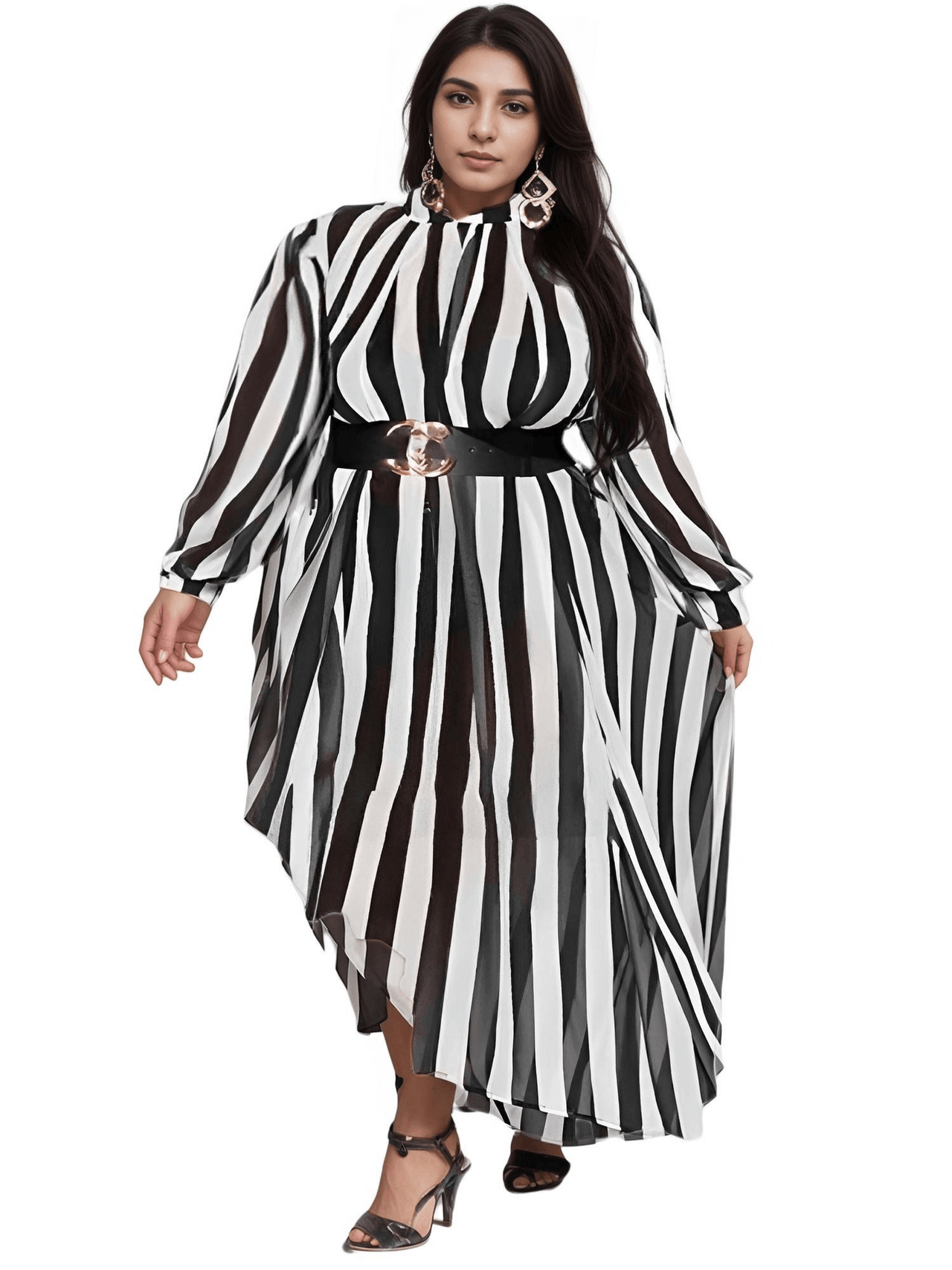 Plus Size Women's Striped Dress -, Dresses , Drestiny , 4XL, Australia, Black, Blue, Canada, L, Long Sleeves, Midi Dresses, New Zealand, Teal, United Kingdom, United States, White, XL, XXL, XXXL , Drestiny , www.shopdrestiny.com