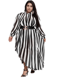 Thumbnail for Plus Size Women's Striped Dress -, Dresses , Drestiny , 4XL, Australia, Black, Blue, Canada, L, Long Sleeves, Midi Dresses, New Zealand, Teal, United Kingdom, United States, White, XL, XXL, XXXL , Drestiny , www.shopdrestiny.com