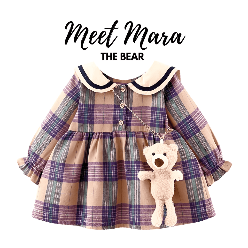 Princess Plaid Purple Dresses For Baby With Bear Accessory