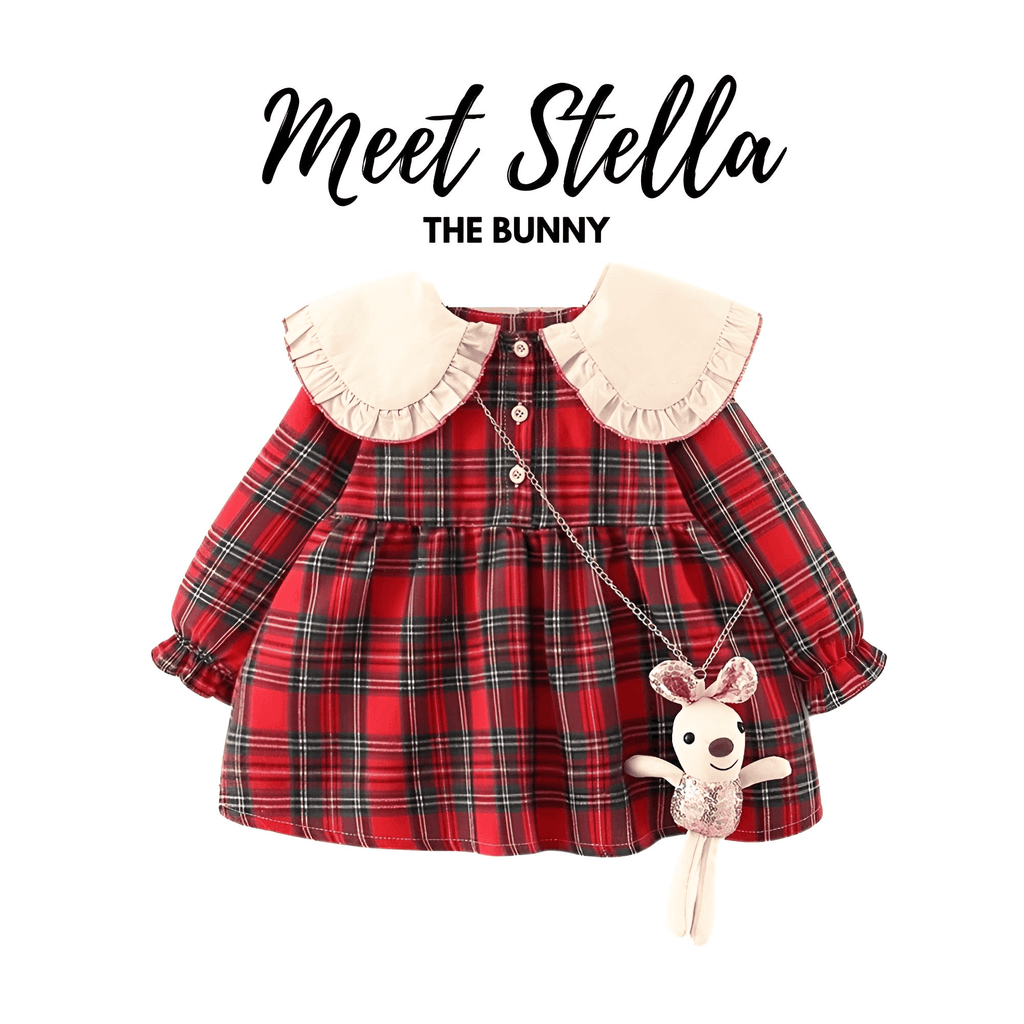 Princess Plaid Dresses For Baby With Bear Accessory