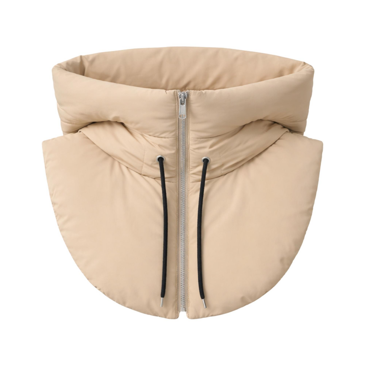 Khaki puffer hood with a zipper on a white background