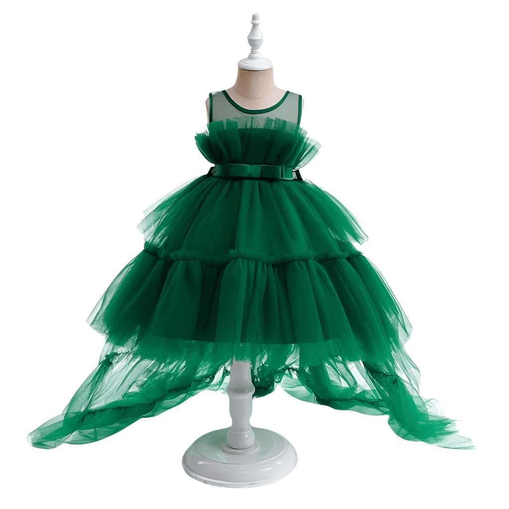 Shop the exquisite Puffy Tulle Girls Green Dress at Drestiny! Perfect for First Communion parties, this trailing dress is a must-have. Enjoy free shipping and let us cover the tax! Save up to 50% off!