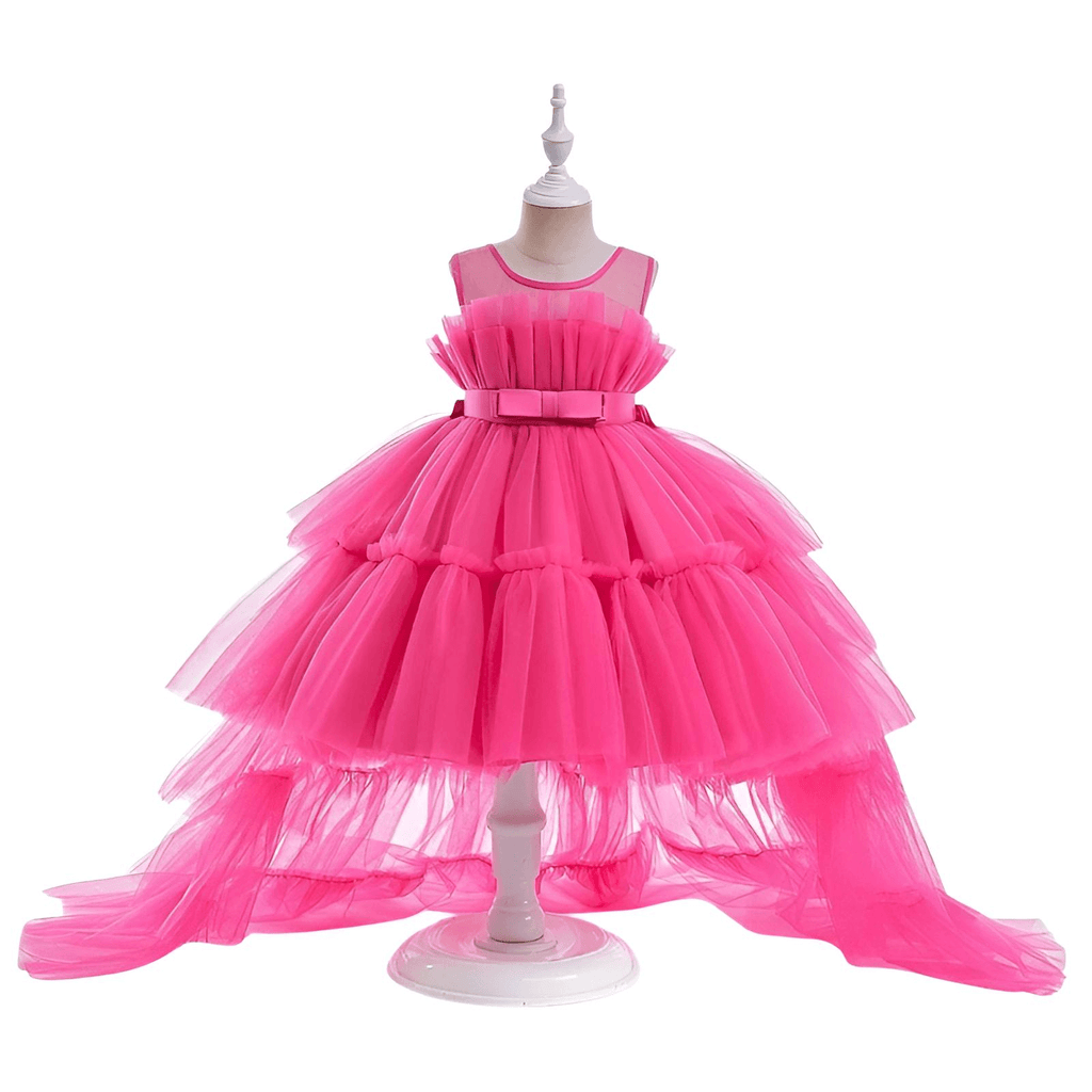 Shop the exquisite Puffy Tulle Girls Barbie Pink Dress at Drestiny! Perfect for First Communion parties, this trailing dress is a must-have. Enjoy free shipping and let us cover the tax! Save up to 50% off!