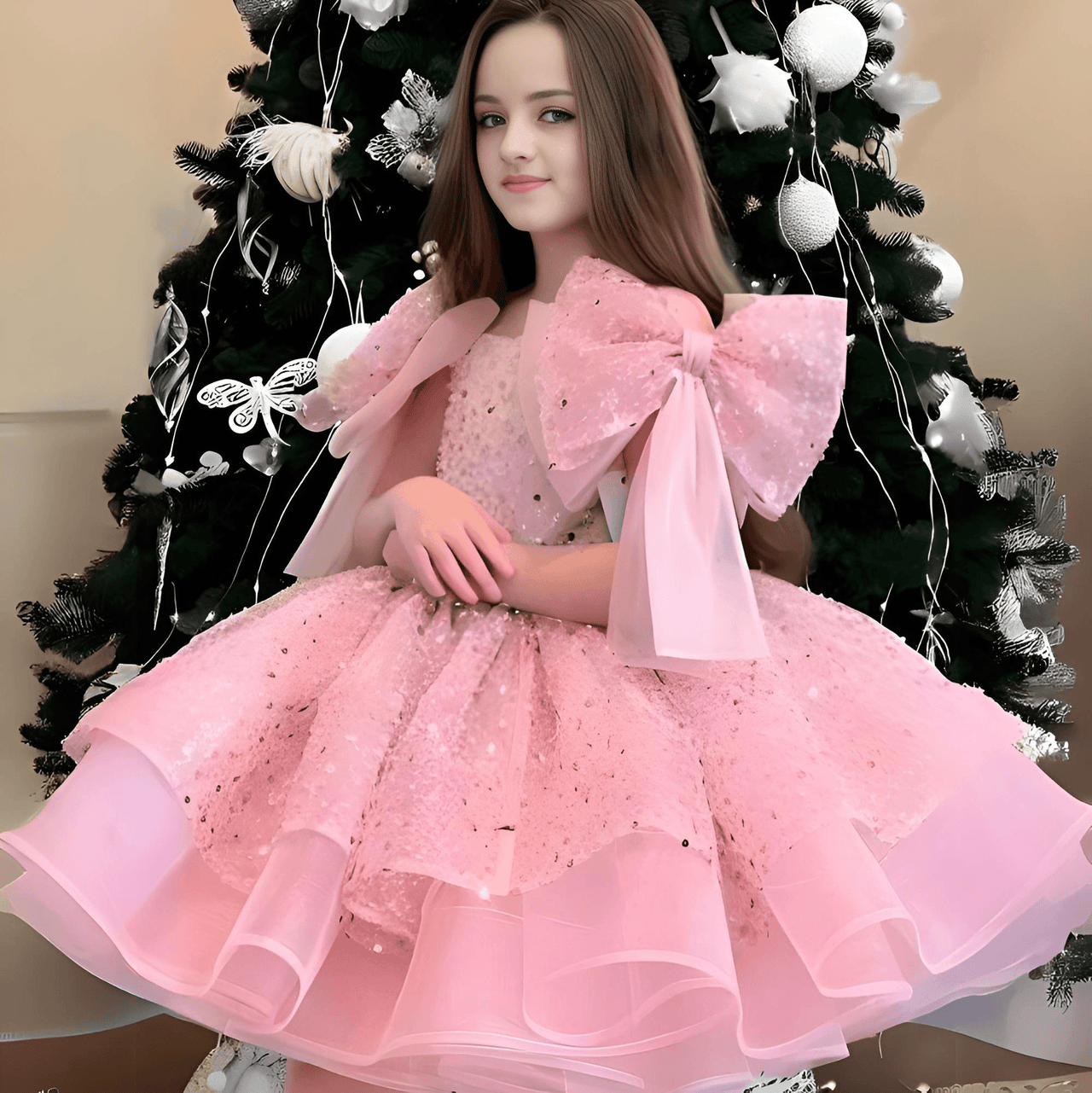 Puffy Satin Girl's Christmas Dresses Glitter Party Dress Bow Birthday Pageant Dress -, Baby & Toddler Dresses , Drestiny , 10, 10T, 11, 11T, 12, 12T, 4, 4T, 5, 5T, 6, 6T, 7, 7T, 8, 8T, 9, 9T, Australia, Canada, Dark Green, Dark Pink, Deep Pink, Dresses, Gold, Knee Length Dresses, New Zealand, Off Shoulder, Purple, Red, Sleeveless, United Kingdom, United States , Drestiny , www.shopdrestiny.com