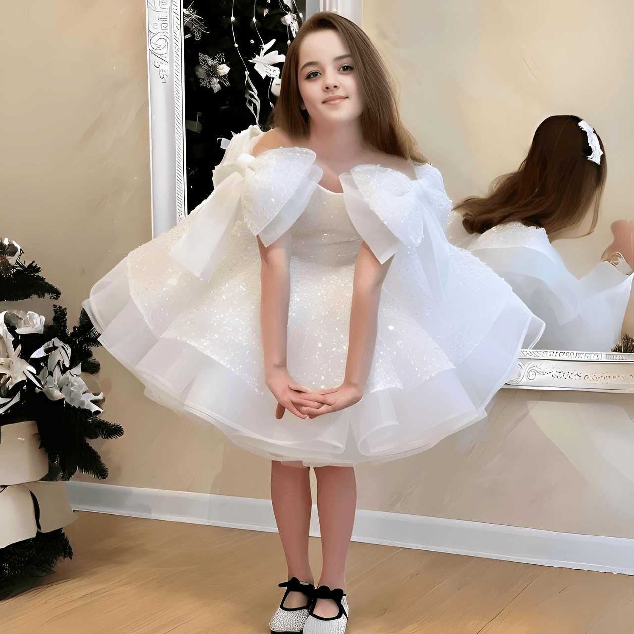 Puffy Satin Girl's Christmas Dresses Glitter Party Dress Bow Birthday Pageant Dress -, Baby & Toddler Dresses , Drestiny , 10, 10T, 11, 11T, 12, 12T, 4, 4T, 5, 5T, 6, 6T, 7, 7T, 8, 8T, 9, 9T, Australia, Canada, Dark Green, Dark Pink, Deep Pink, Dresses, Gold, Knee Length Dresses, New Zealand, Off Shoulder, Purple, Red, Sleeveless, United Kingdom, United States , Drestiny , www.shopdrestiny.com