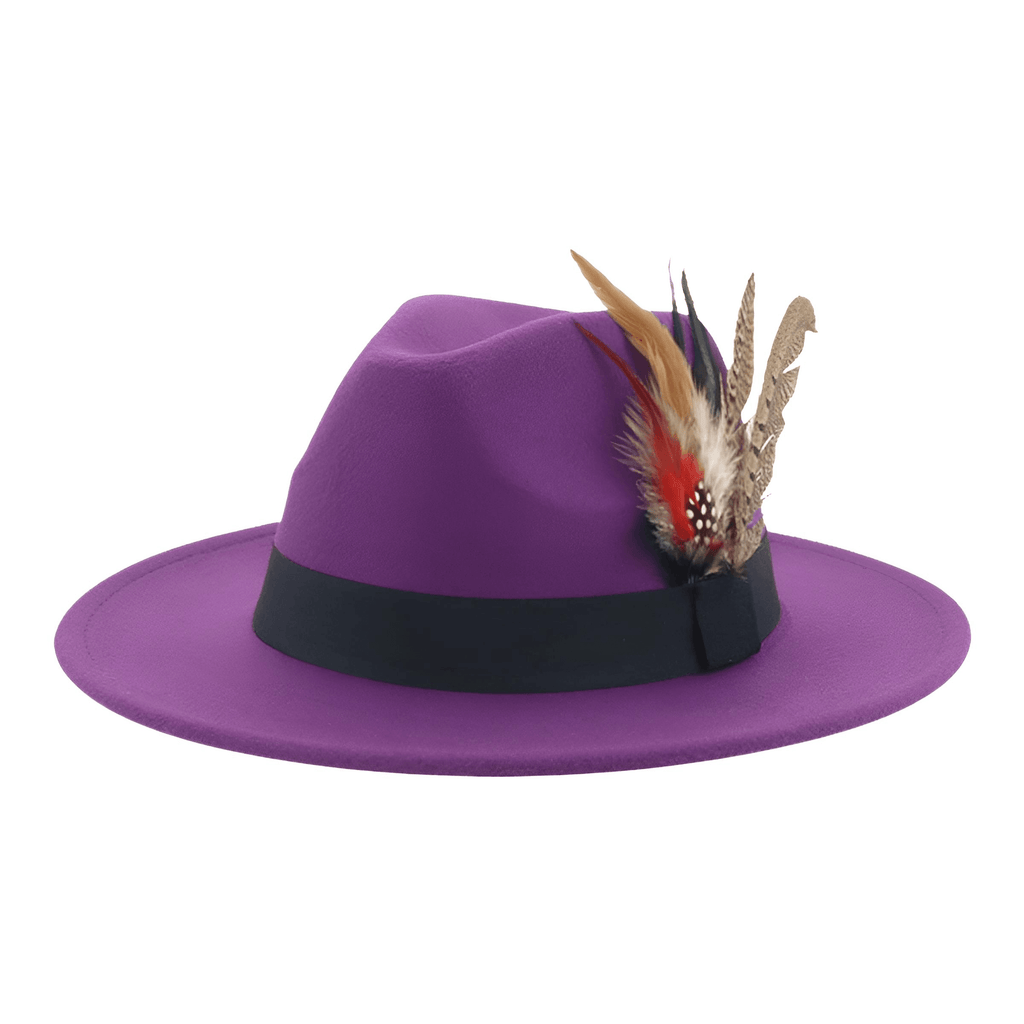 Purple Fedora With Feather and Band Detailing For Men & Women