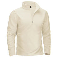 Thumbnail for Beige fleece pullover with a quarter zip on a white background