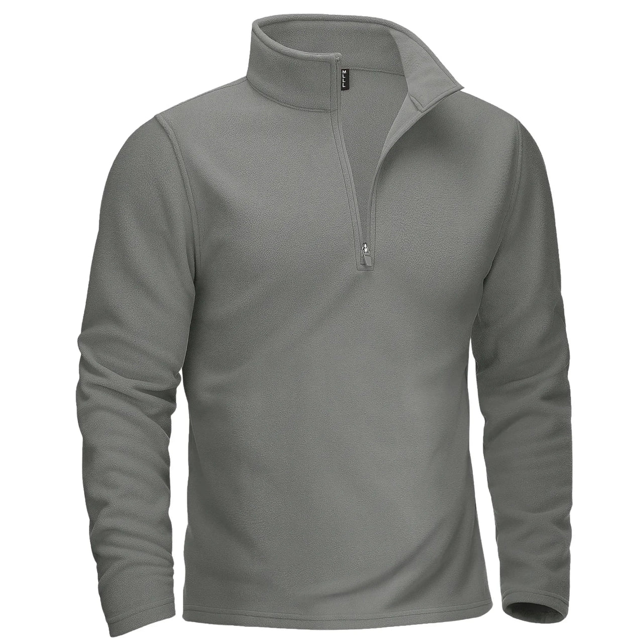 Gray long-sleeve shirt with a quarter zip on a white background