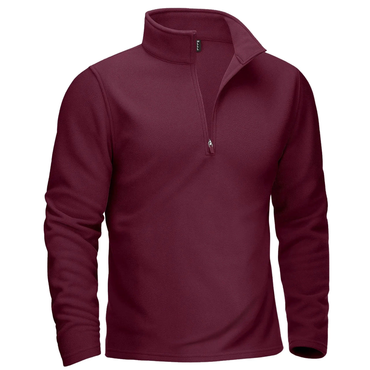 Maroon long-sleeve pullover with a quarter-zip on a white background
