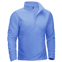 Thumbnail for Blue long-sleeve shirt with a quarter zip on a white background